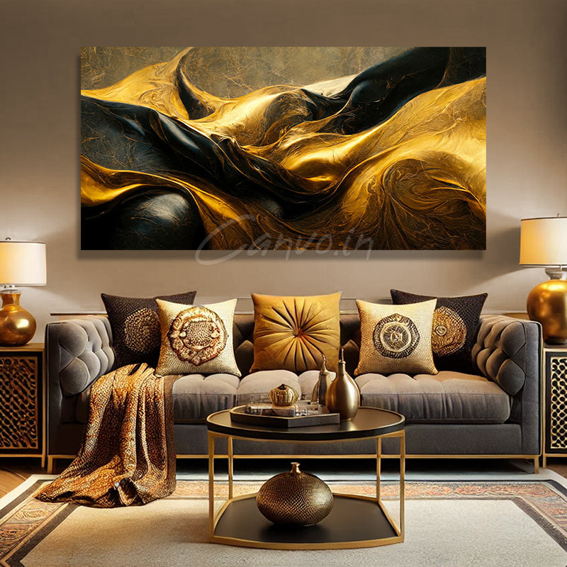 Golden & Black Horizon Abstract Canvo