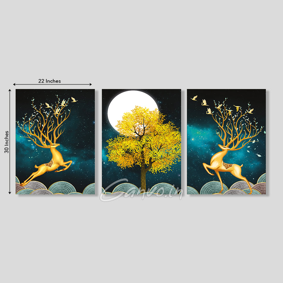 The Ravishing Deer Abstract Canvo - Set of 3 Pieces
