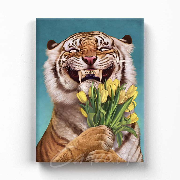 Tiger with Yellow Tulips Canvo