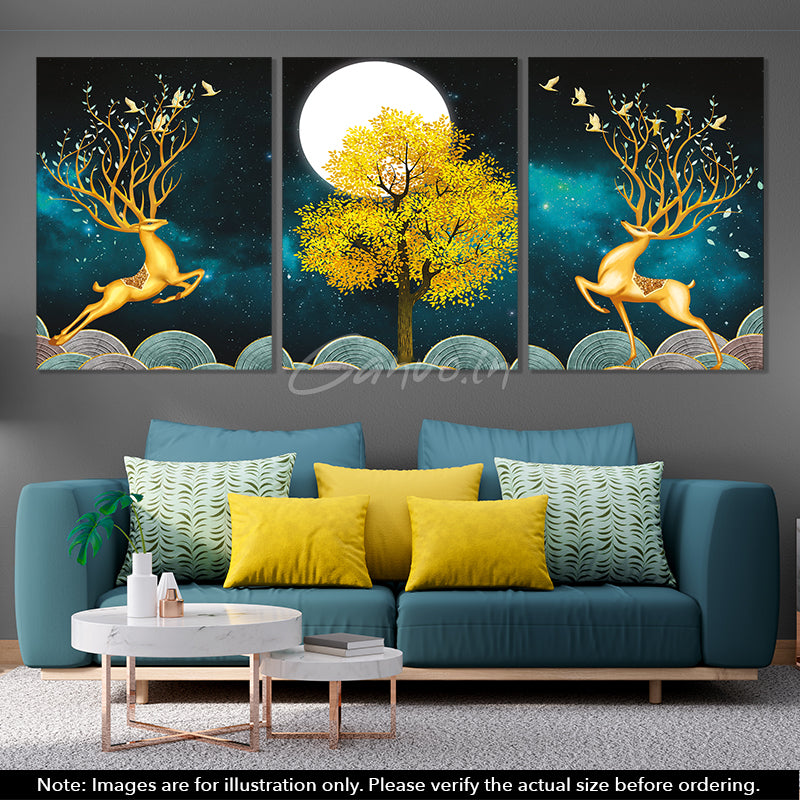 The Ravishing Deer Abstract Canvo - Set of 3 Pieces