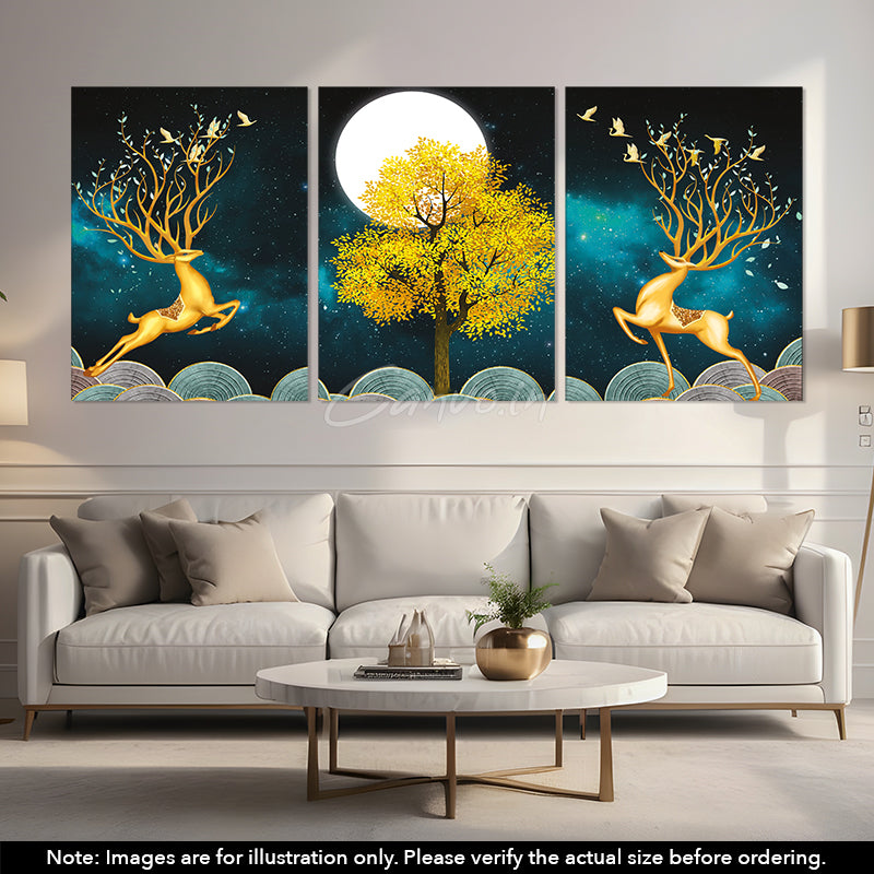 The Ravishing Deer Abstract Canvo - Set of 3 Pieces