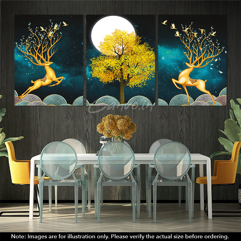 The Ravishing Deer Abstract Canvo - Set of 3 Pieces