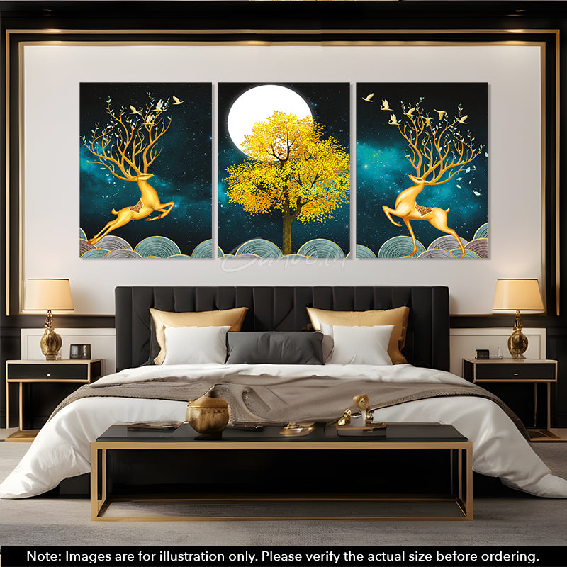 The Ravishing Deer Abstract Canvo - Set of 3 Pieces
