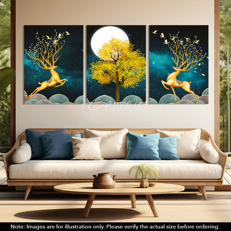 The Ravishing Deer Abstract Canvo - Set of 3 Pieces