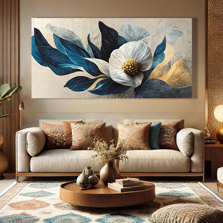 Blue Leafy Floral Abstract Canvo