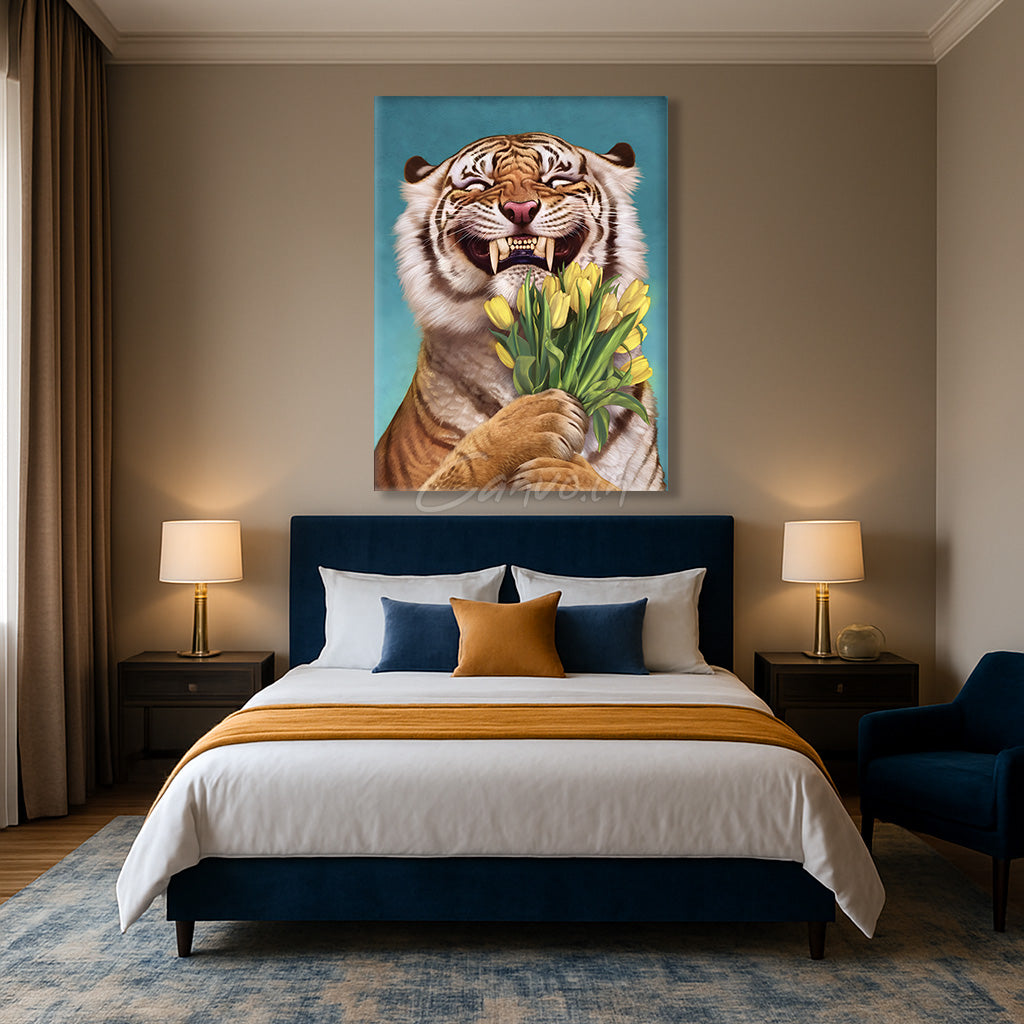 Tiger with Yellow Tulips Canvo