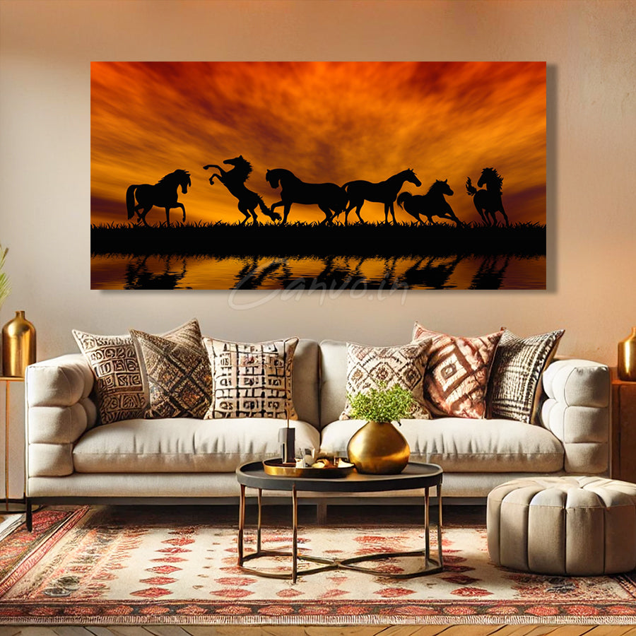 Horses Silhouette Canvo