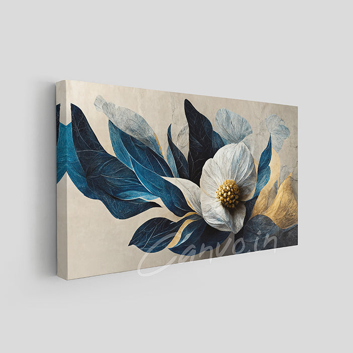 Blue Leafy Floral Abstract Canvo