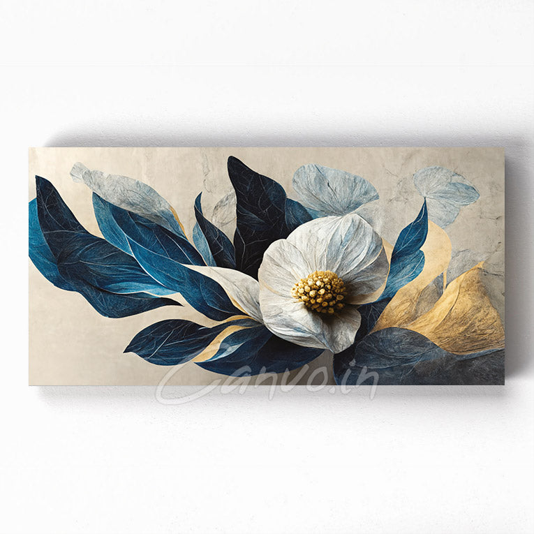 Blue Leafy Floral Abstract Canvo