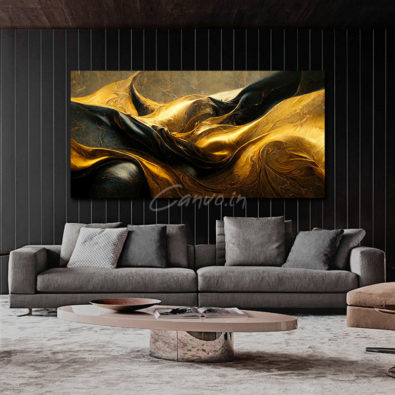 Golden & Black Horizon Abstract Canvo