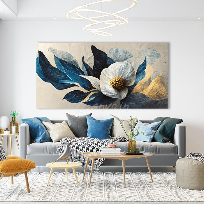 Blue Leafy Floral Abstract Canvo