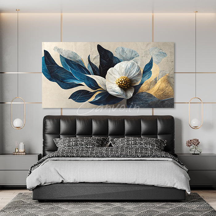 Blue Leafy Floral Abstract Canvo