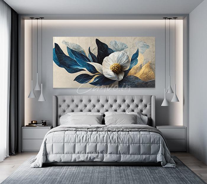 Blue Leafy Floral Abstract Canvo