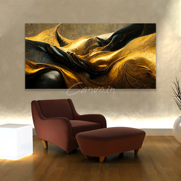Golden & Black Horizon Abstract Canvo