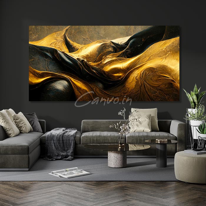 Golden & Black Horizon Abstract Canvo