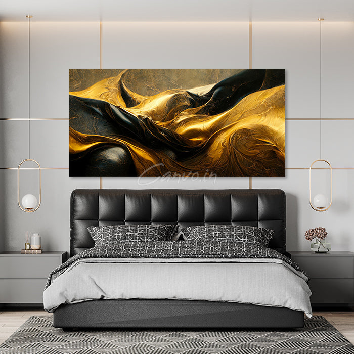 Golden & Black Horizon Abstract Canvo
