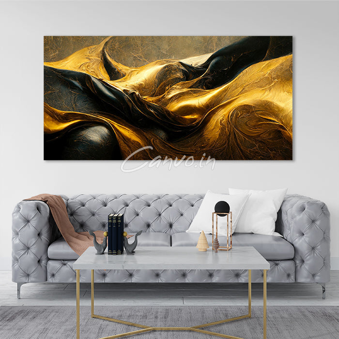 Golden & Black Horizon Abstract Canvo