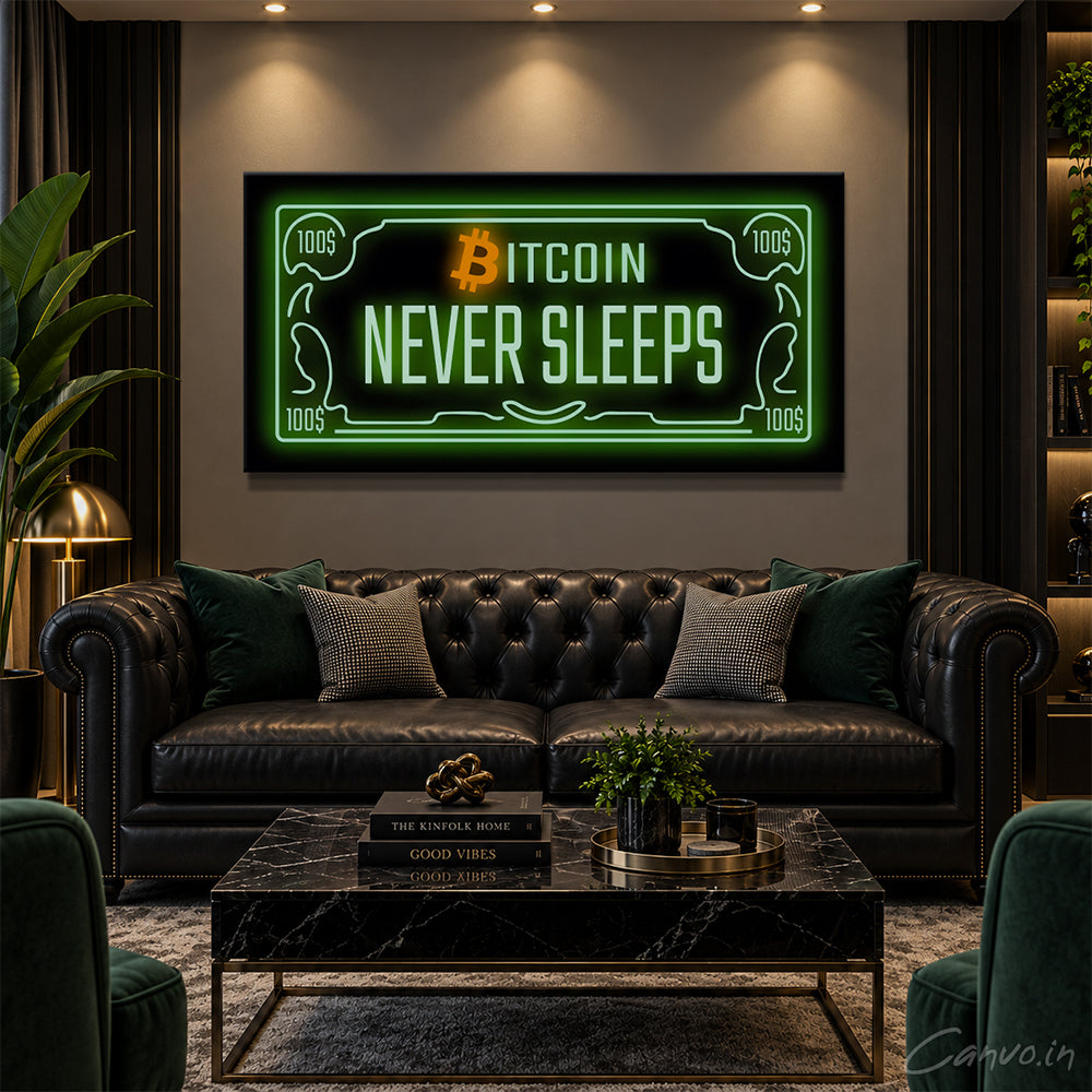 Bitcoin Never Sleeps - Printed Canvas (No Lights / No Glow)
