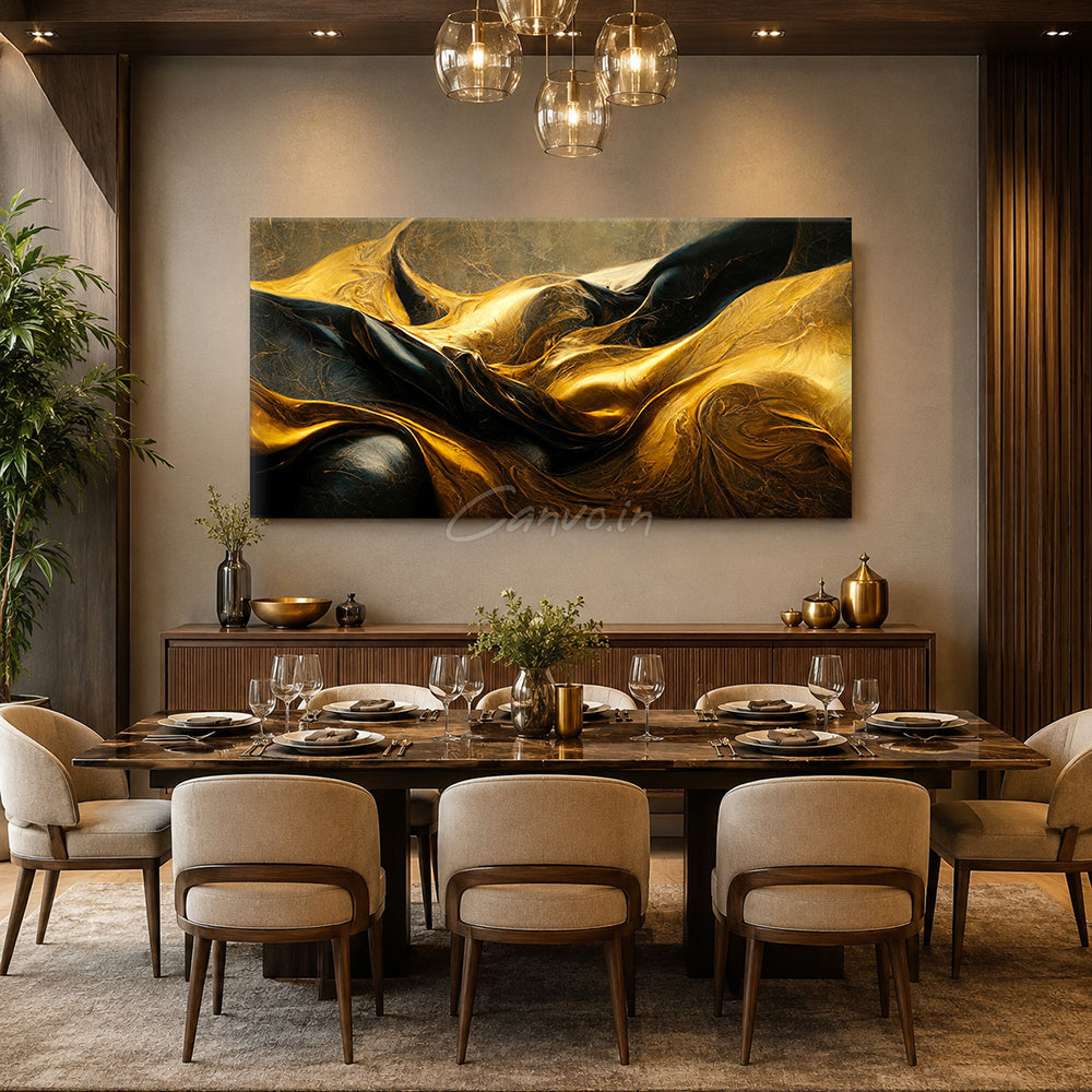 Golden & Black Waves Abstract