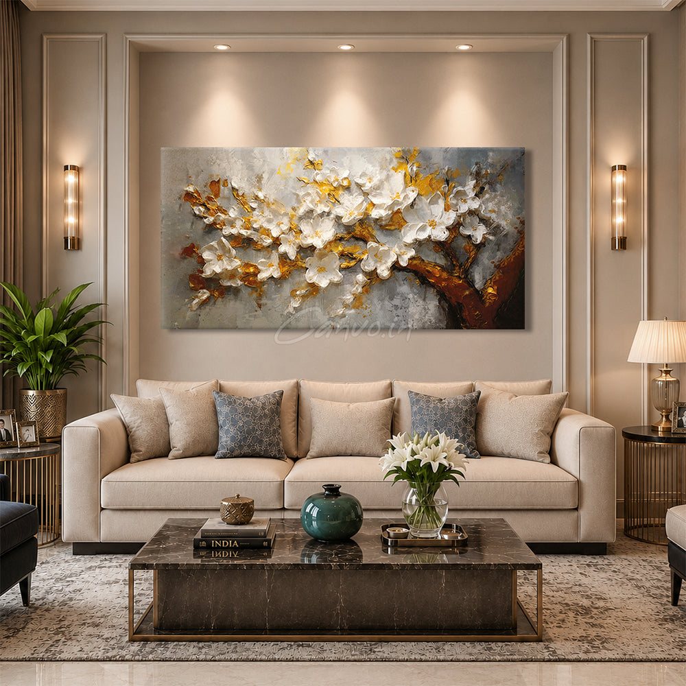 Ivory & Golden Tree Abstract