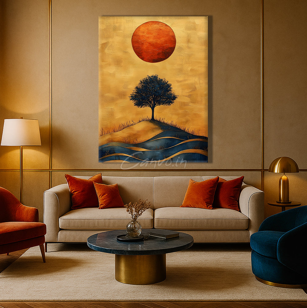 Echoes of Sun Tree and Waves Canvo