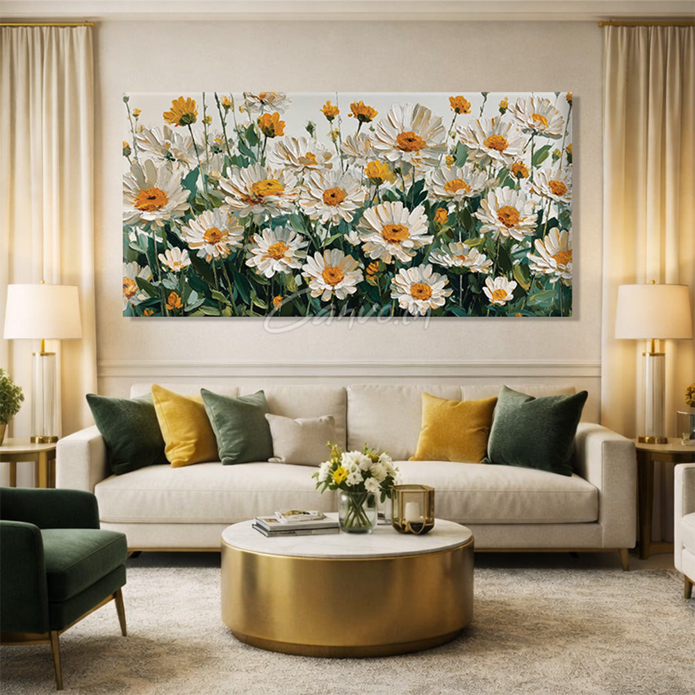 White & Yellow Daisies Canvo