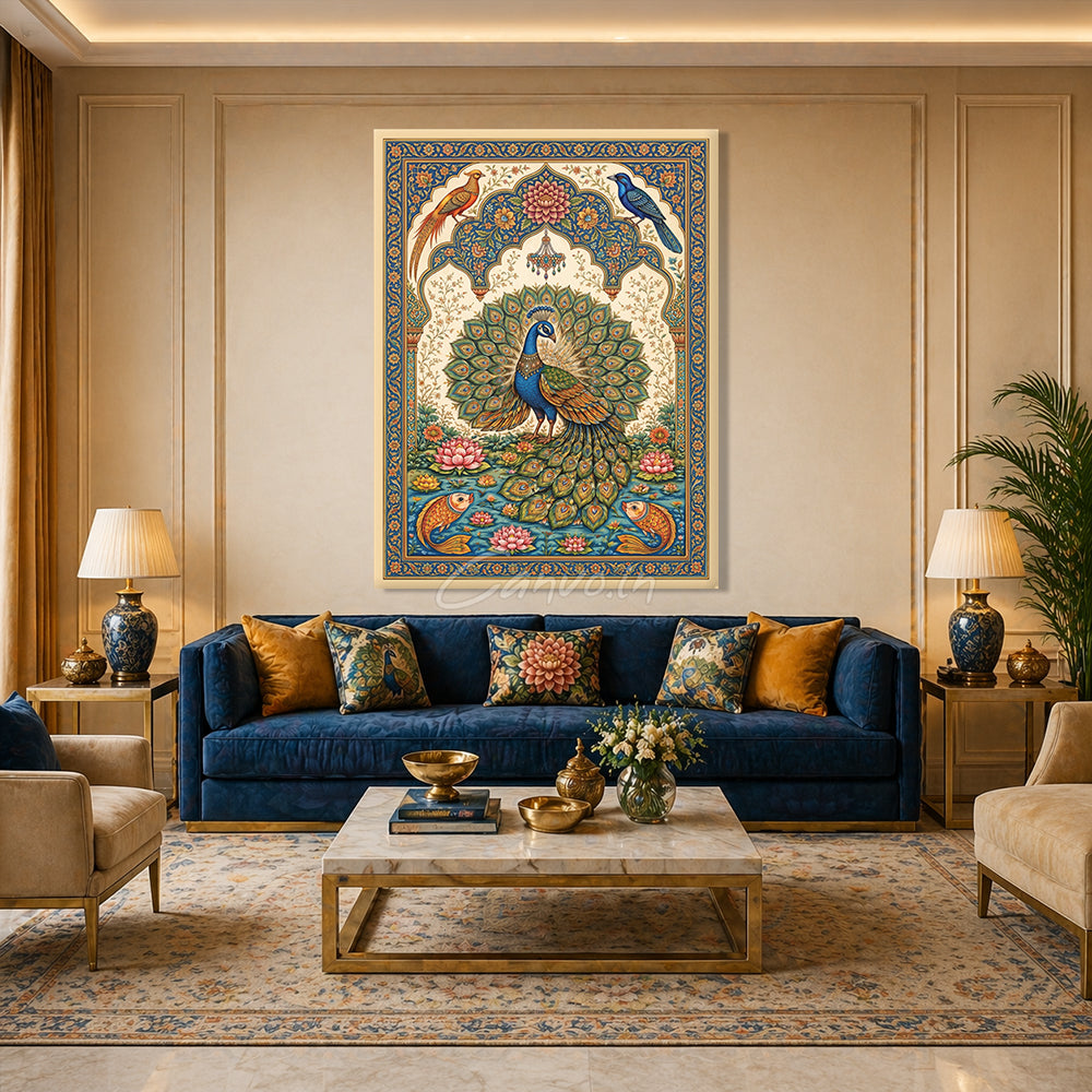 Peacock in Mughal Garden – Madhubani Art