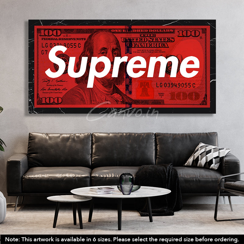 Red Supreme Dollar Streetwear-Inspired Money Canvas Wall Art by