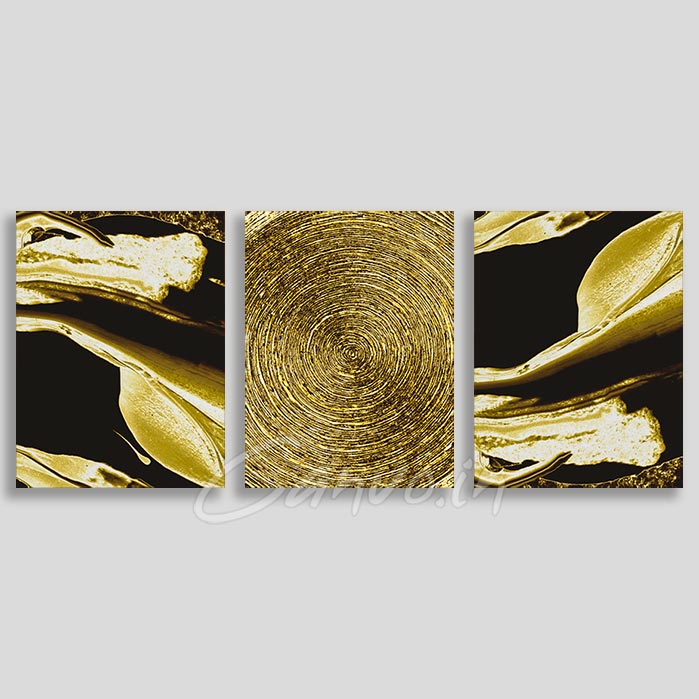 Golden Scintillating Circles Abstract Canvo - Set of 3 Pieces